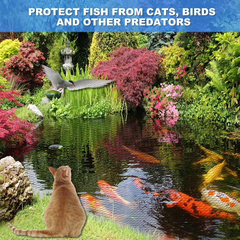 BUZIFU Pond Netting, 14 x 14 FT Pond Net Heavy Duty Pond Netting for Koi Ponds, Garden Pool Fine Mesh Netting Kit for Leaves, Protects Koi Fish from Birds Cats Predators, with 14 Stakes and 30 Cable Zip Ties - Image 3
